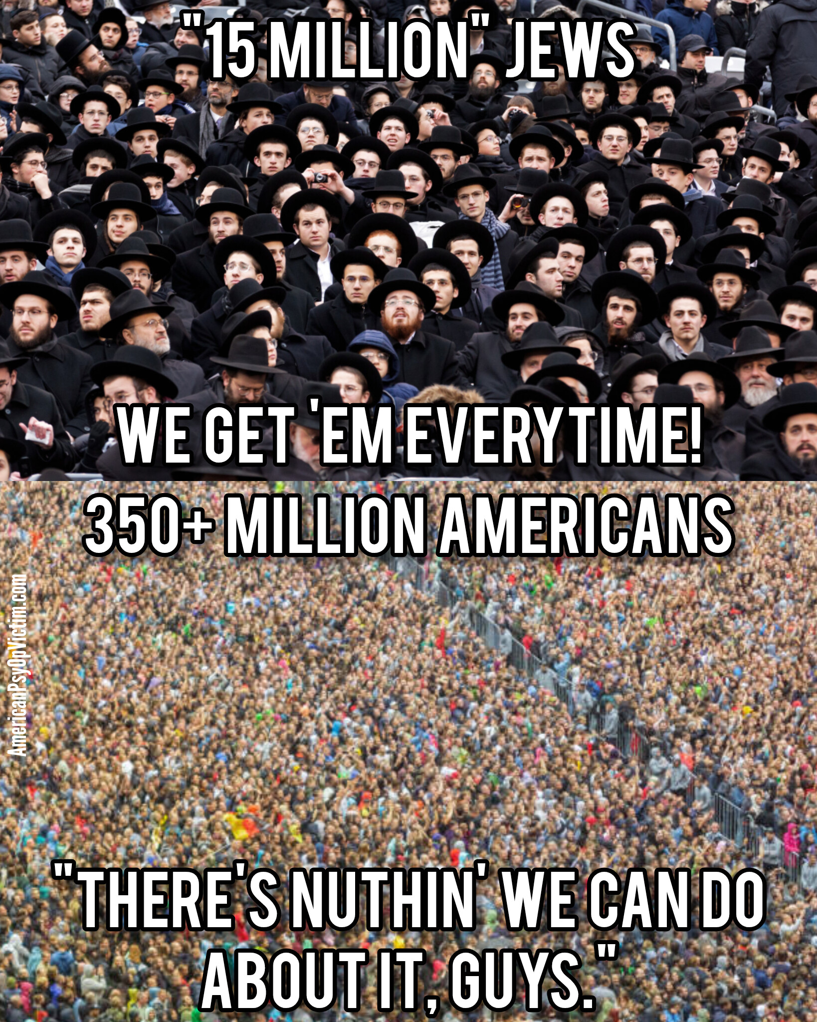 How can "15 million" Jews dominate 350 million Americans?